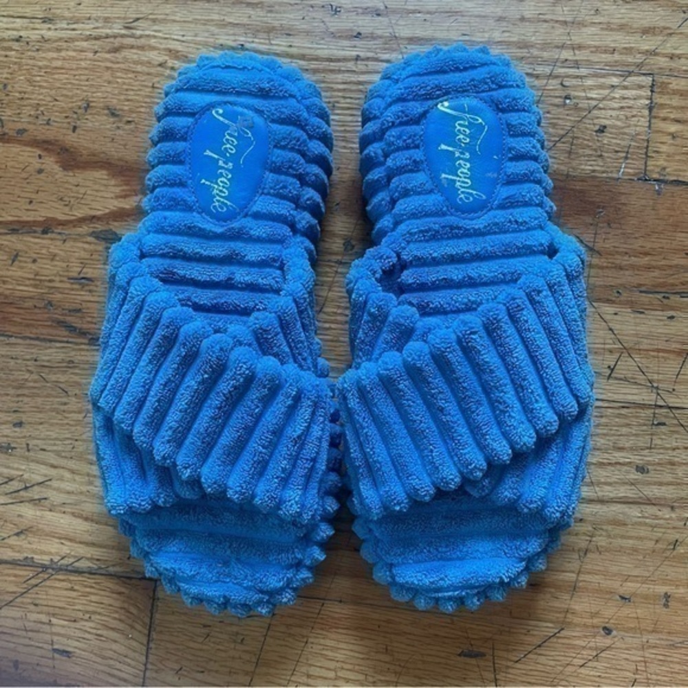 Free People Blue Terry Cloth Slides Cozy Slip On Sandals Size 6